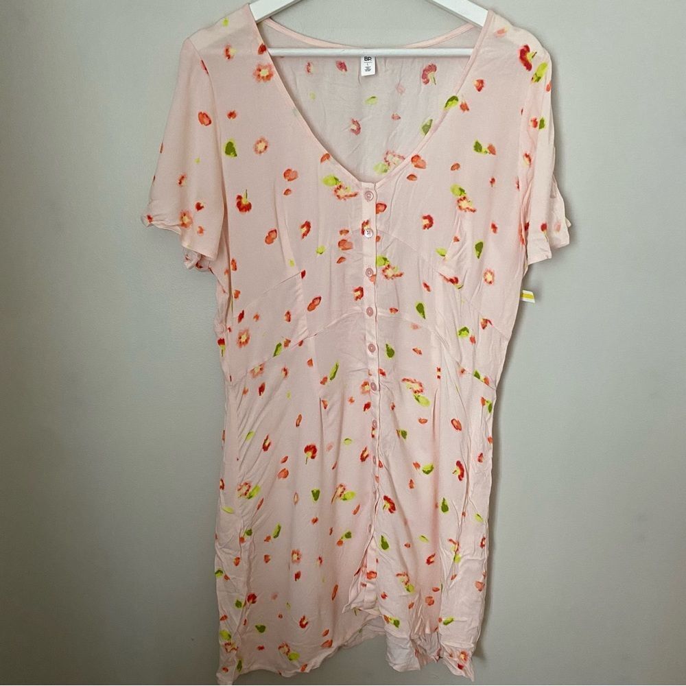 BP Dress Light Pink Floral Button Down Front Short Sleeve Mini Casual Cute